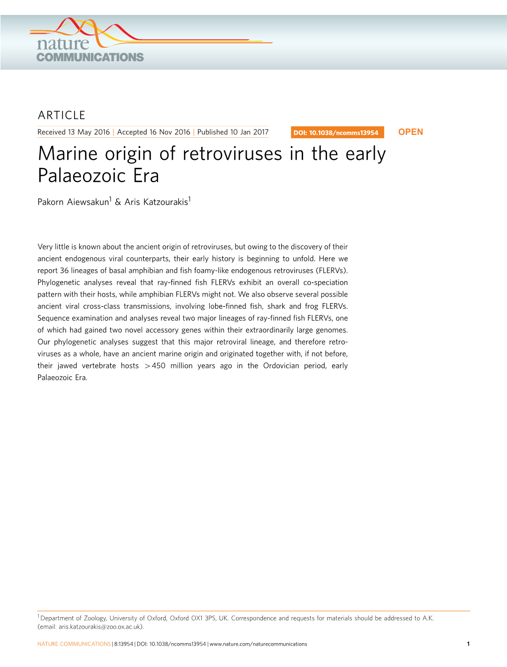 Marine Origin of Retroviruses in the Early Palaeozoic Era