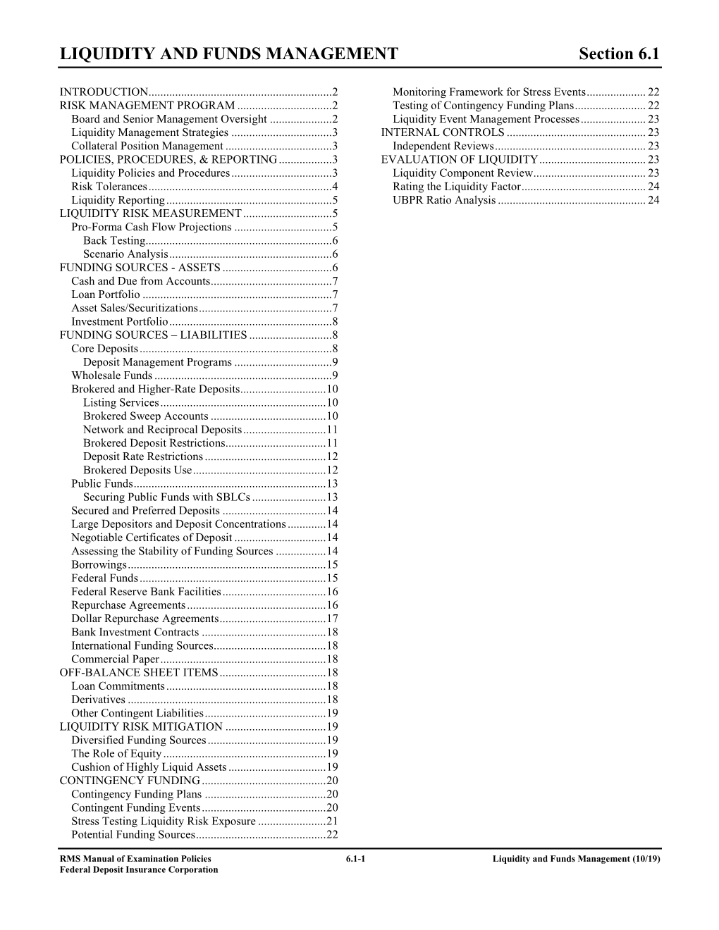 Section 6.1 Liquidity and Funds Management