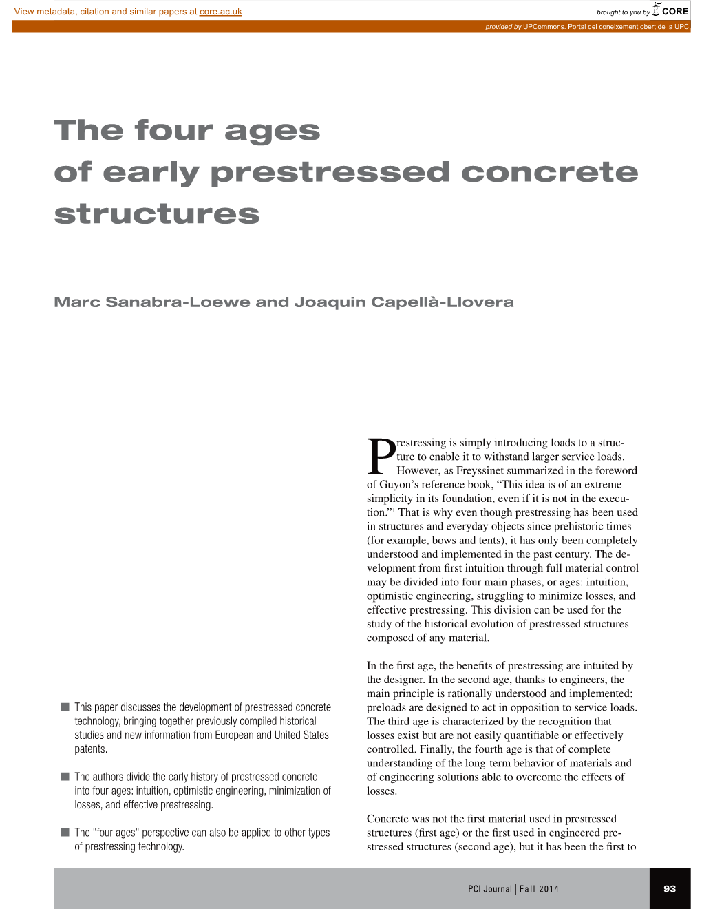 The Four Ages of Early Prestressed Concrete Structures