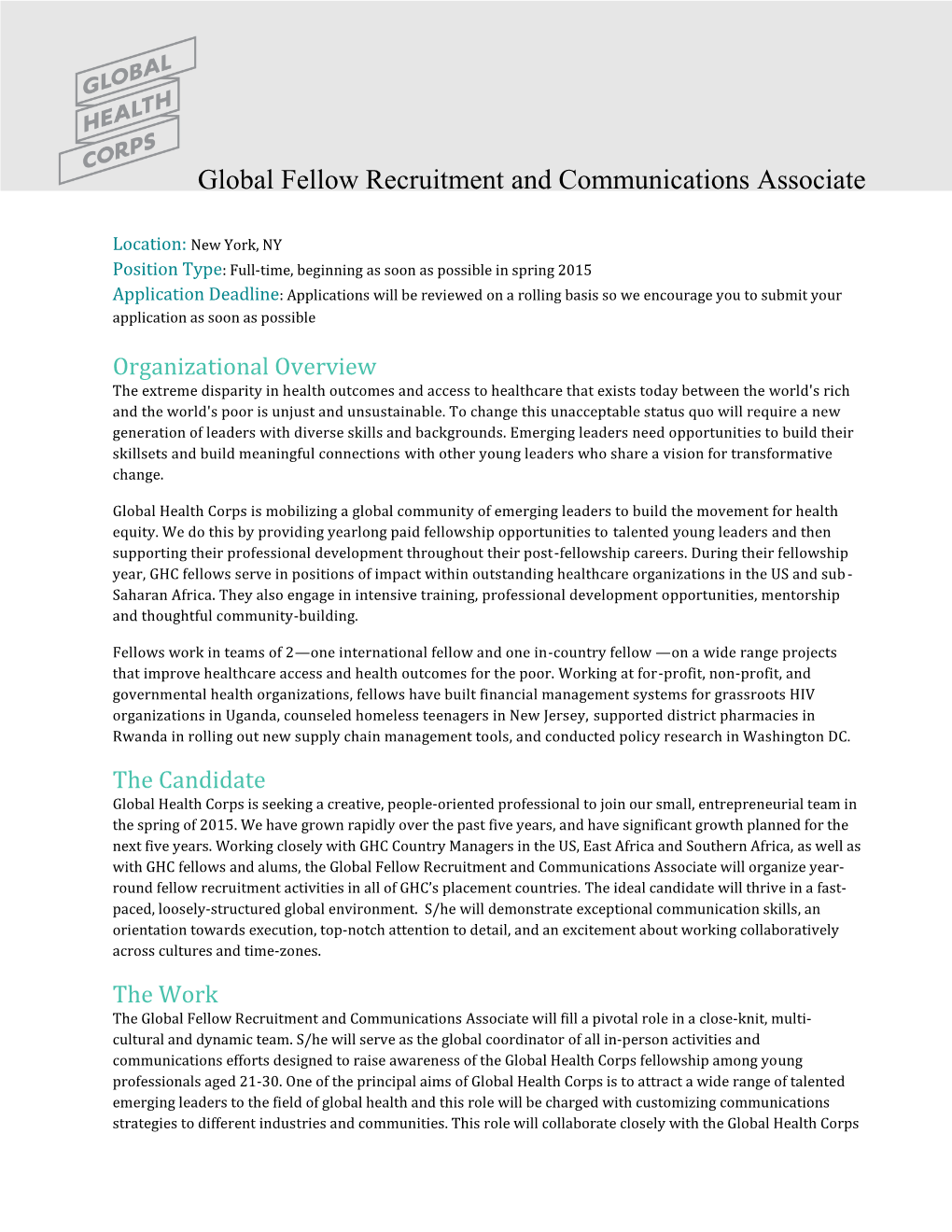 Global Fellow Recruitment and Communications Associate