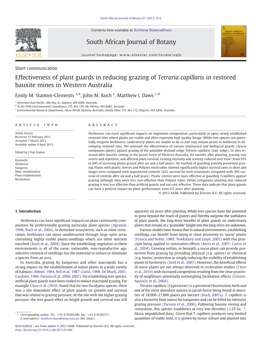 Effectiveness of Plant Guards in Reducing Grazing of Tetraria Capillaris in Restored Bauxite Mines in Western Australia