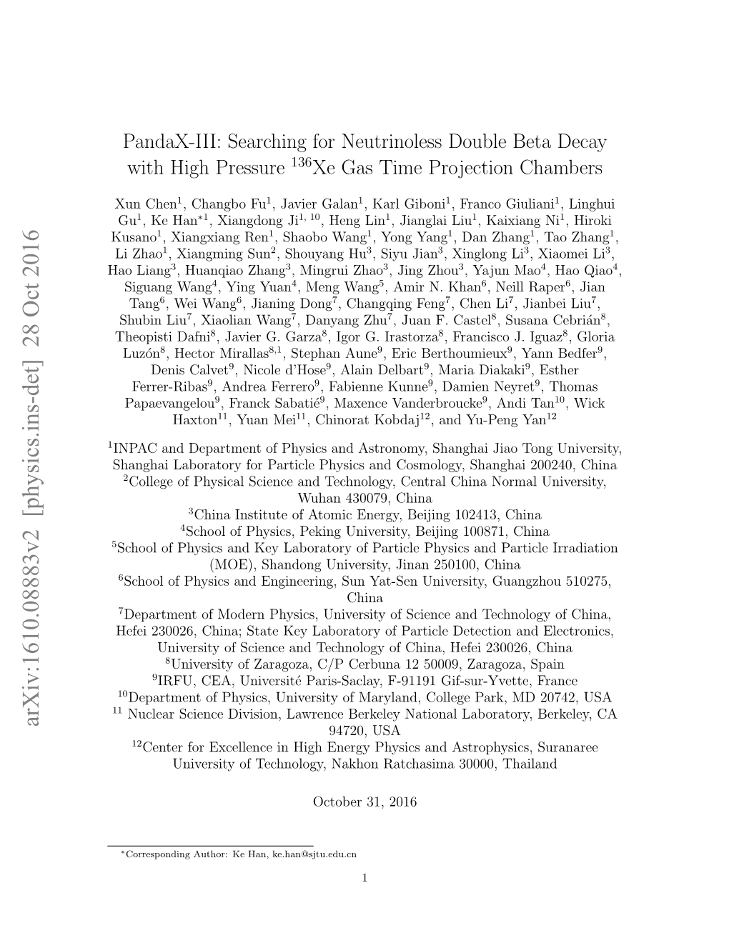 Pandax-III: Searching for Neutrinoless Double Beta Decay with High Pressure 136Xe Gas Time Projection Chambers