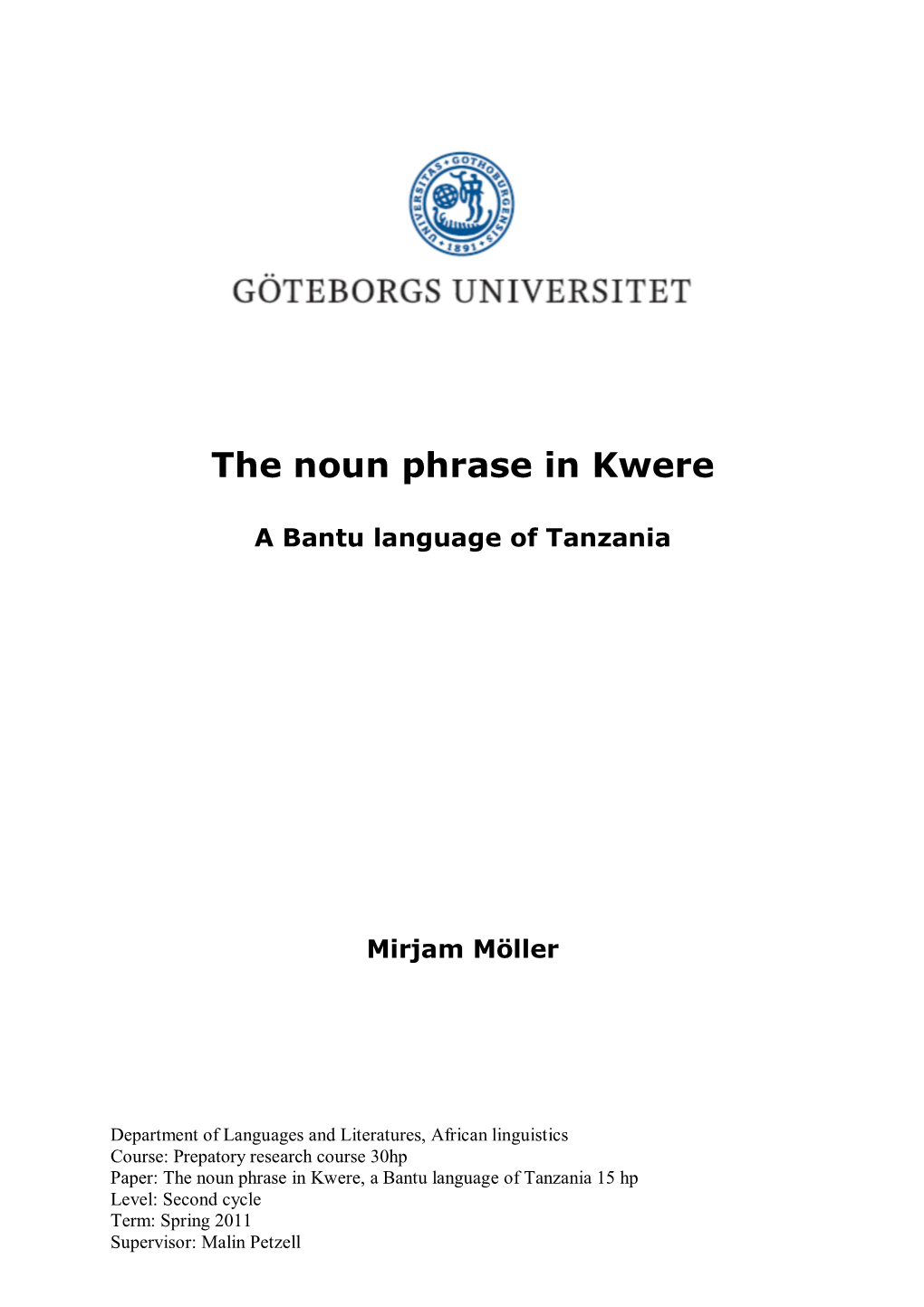 The Noun Phrase in Kwere