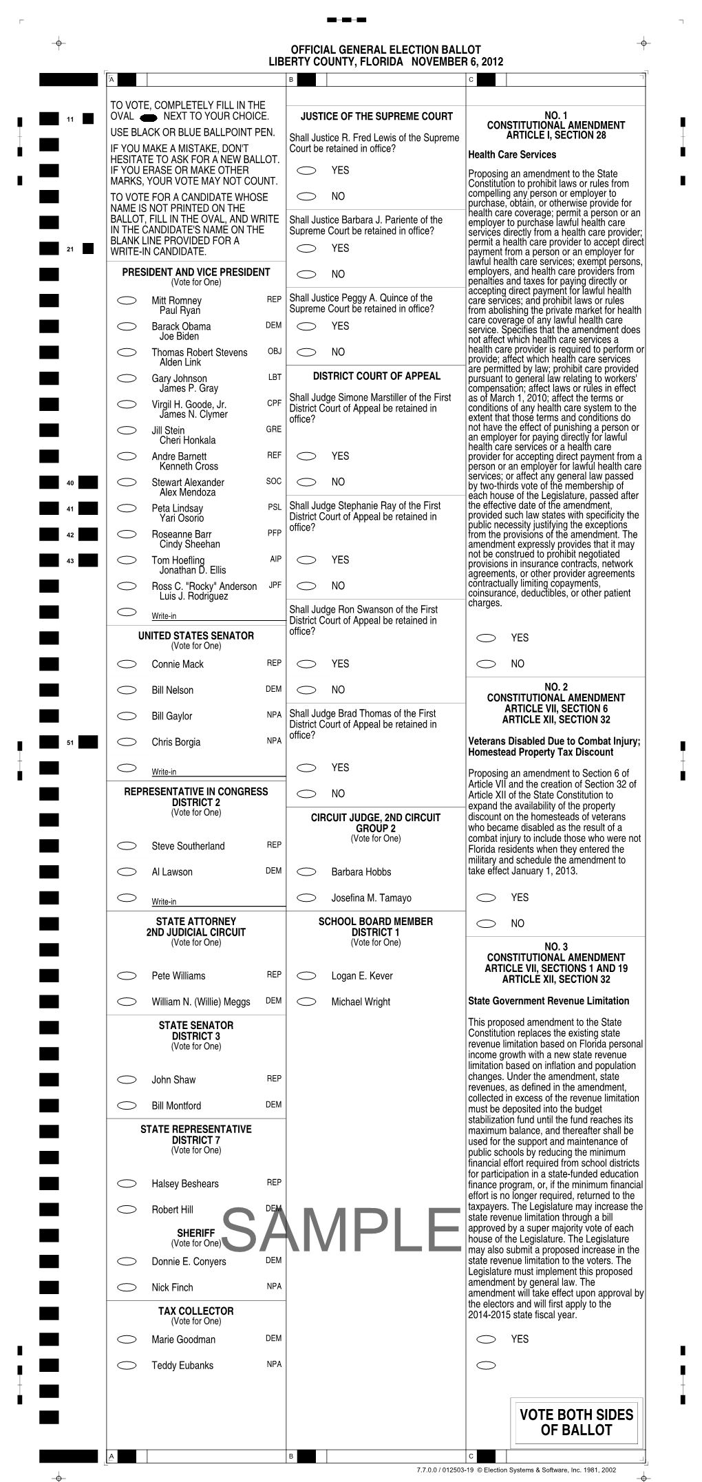 2012 General Election Ballot