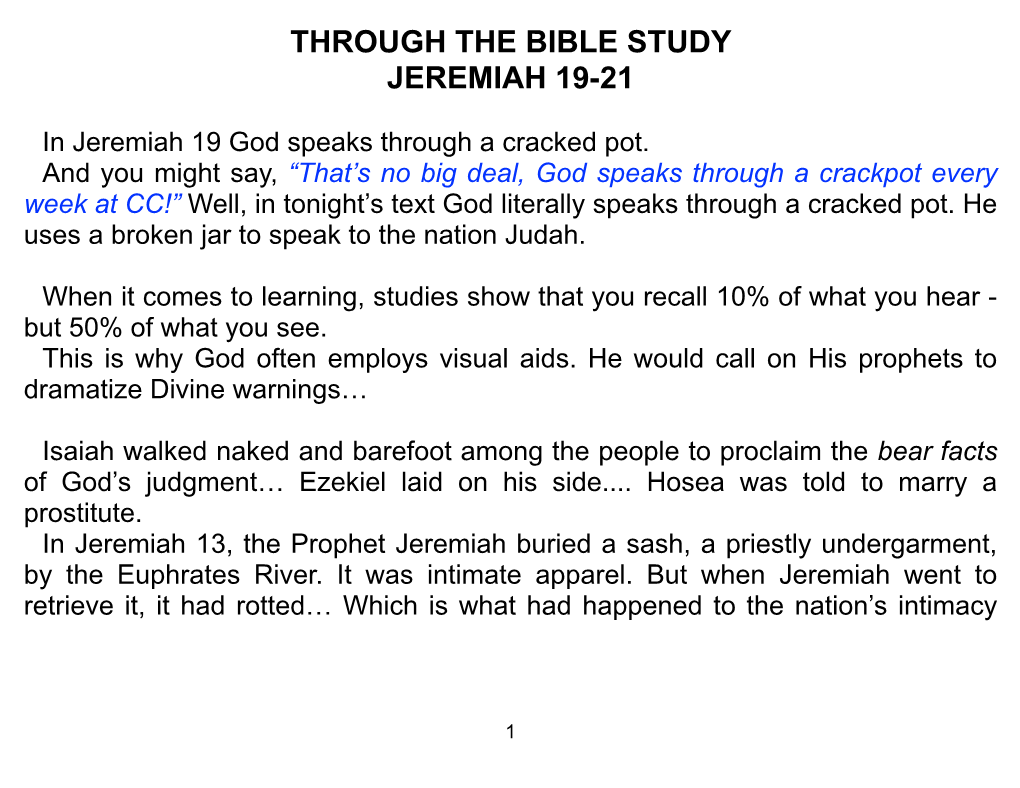 Through the Bible Study Jeremiah 19-21