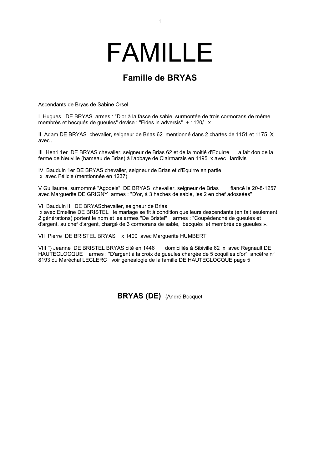 Famille De BRYAS