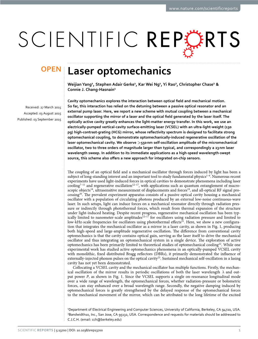 Laser Optomechanics