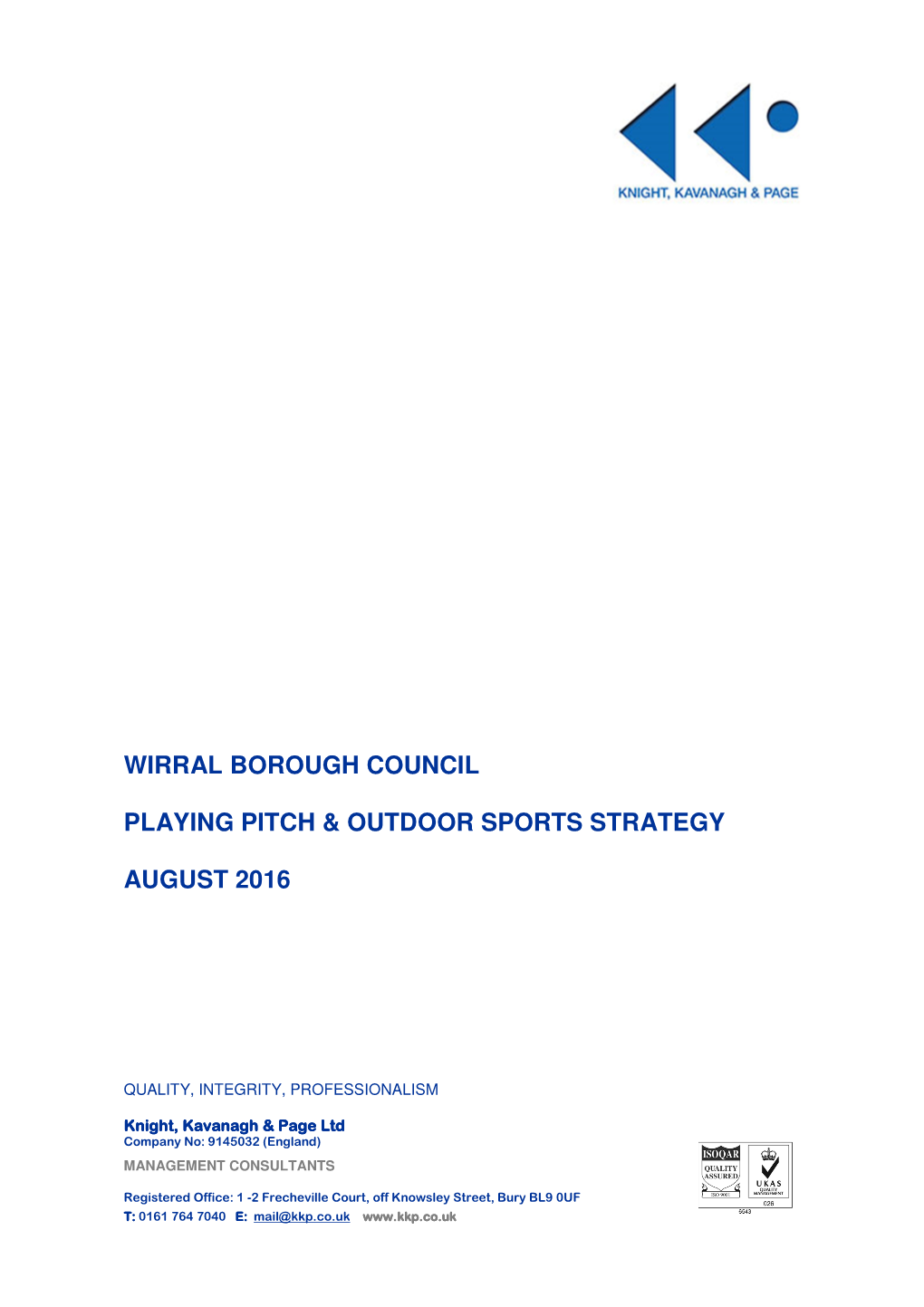 Wirral Borough Council Playing Pitch & Outdoor Sports Strategy August 2016