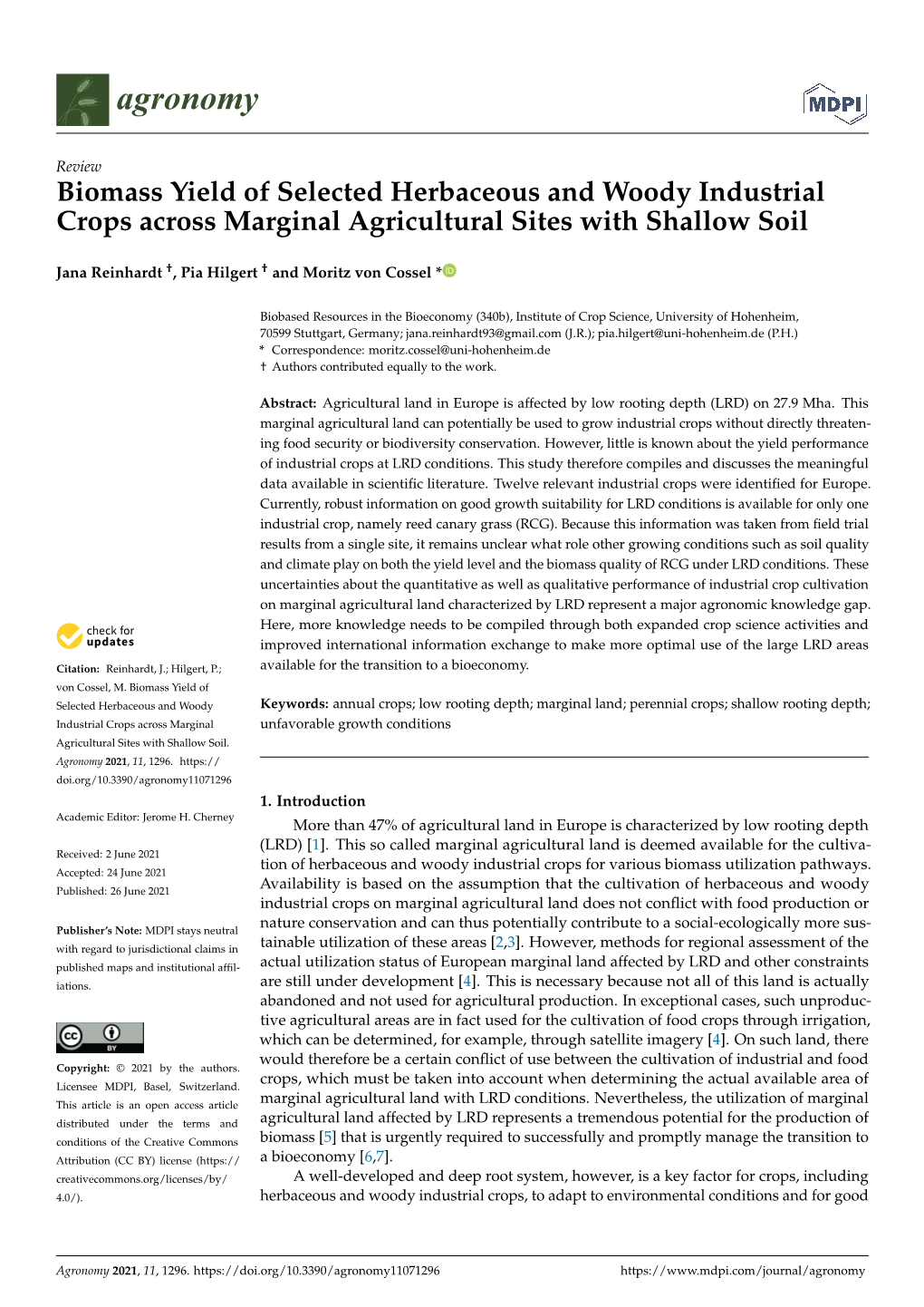 Biomass Yield of Selected Herbaceous and Woody Industrial Crops Across Marginal Agricultural Sites with Shallow Soil