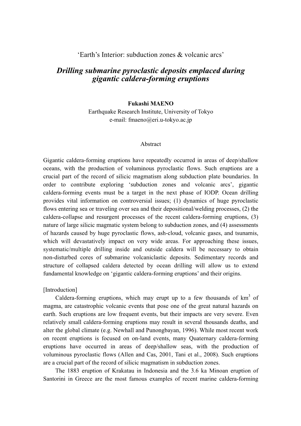 Drilling Submarine Pyroclastic Deposits Emplaced During Gigantic Caldera-Forming Eruptions