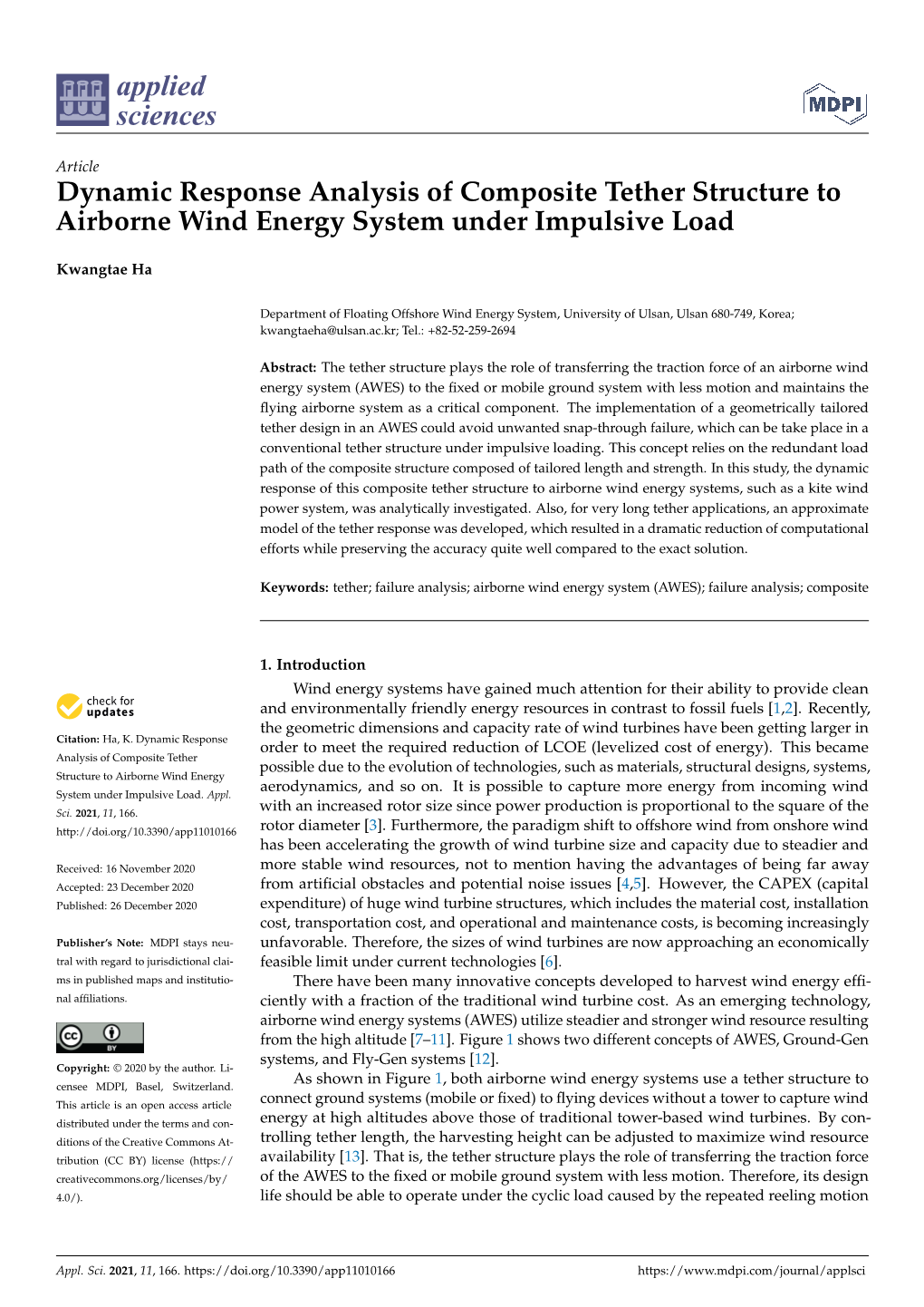 Dynamic Response Analysis of Composite Tether Structure to Airborne Wind Energy System Under Impulsive Load