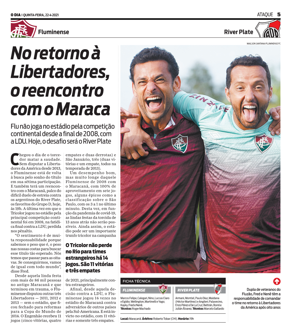 No Retorno À Libertadores, O Reencontro Com O Maraca Flu Não Joga No Estádio Pela Competição Continental Desde a Final De 2008, Com a LDU