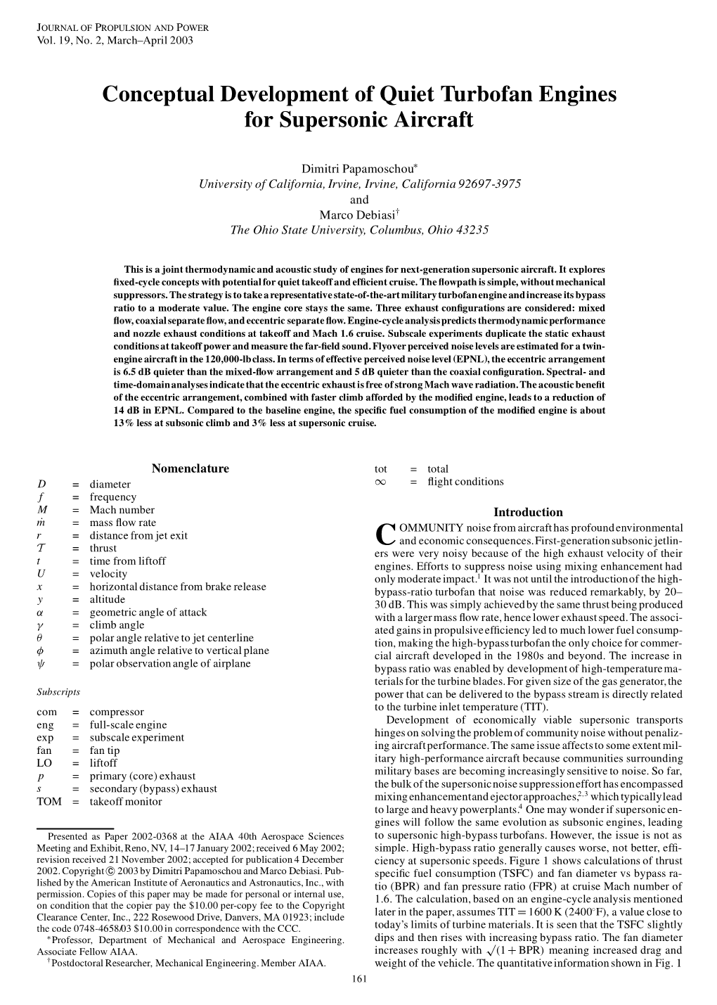 Conceptual Development of Quiet Turbofan Engines for Supersonic Aircraft