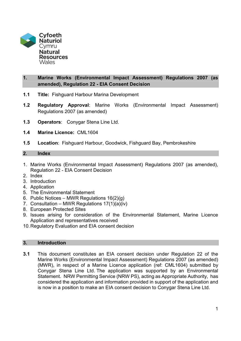 EIA Consent Decision, Fishguard Marina Development CML1604