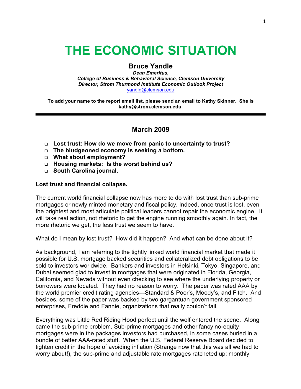 The Economic Situation 2009