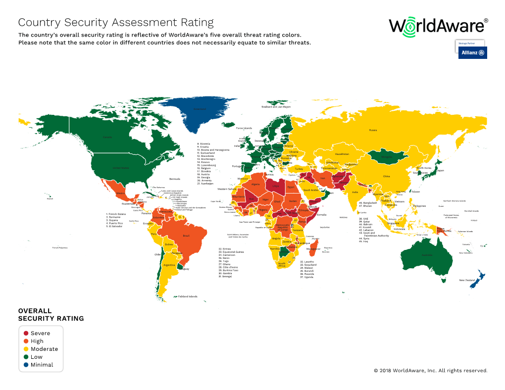 Country Security Assessment Rating the Country’S Overall Security Rating Is Reﬂective of Worldaware’S ﬁve Overall Threat Rating Colors