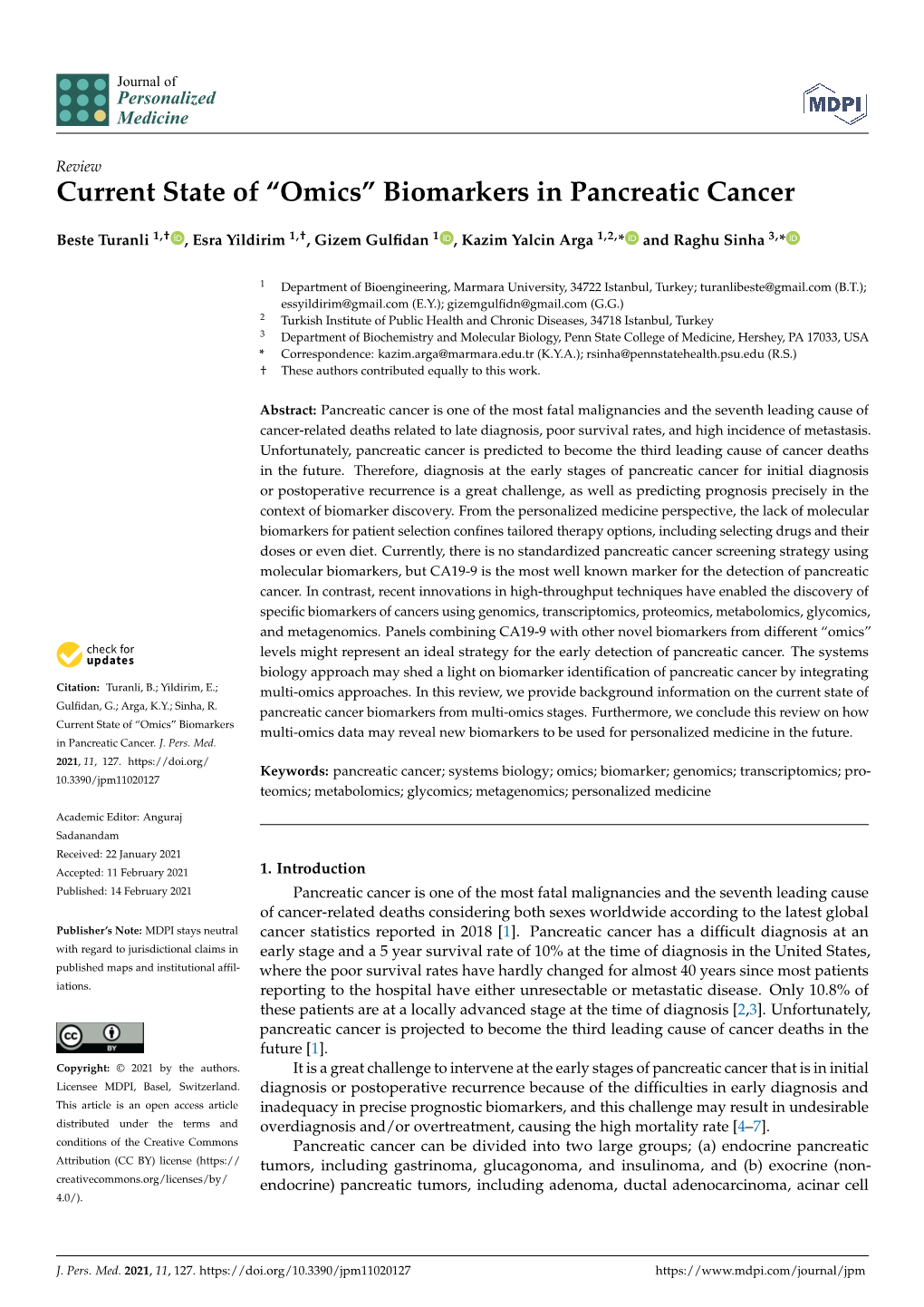 “Omics” Biomarkers in Pancreatic Cancer