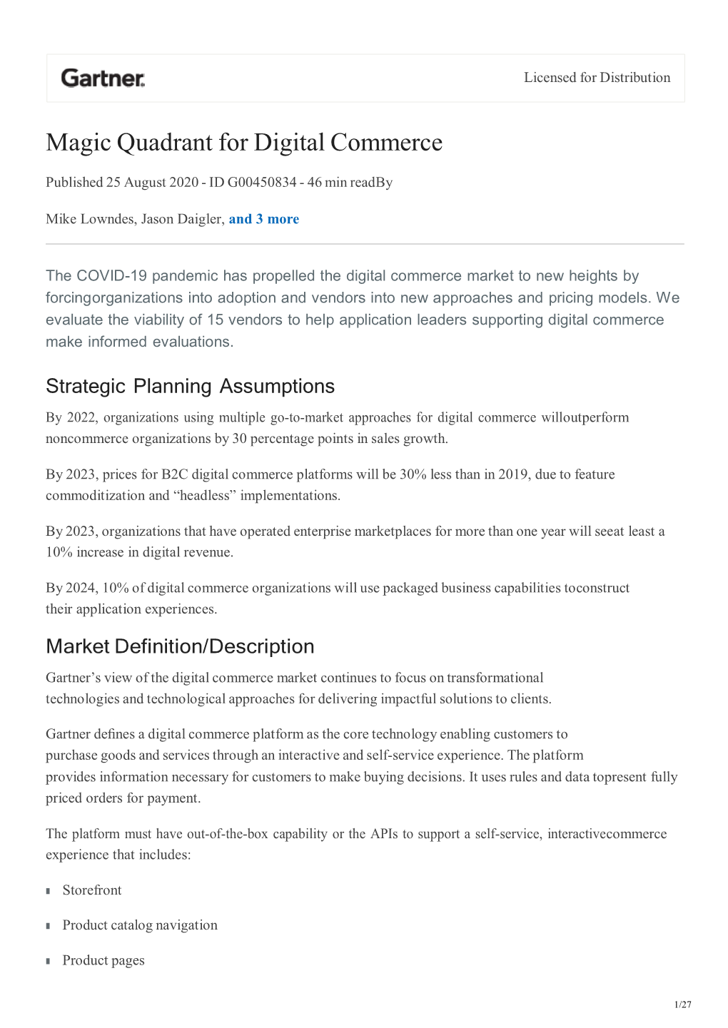 Magic Quadrant for Digital Commerce