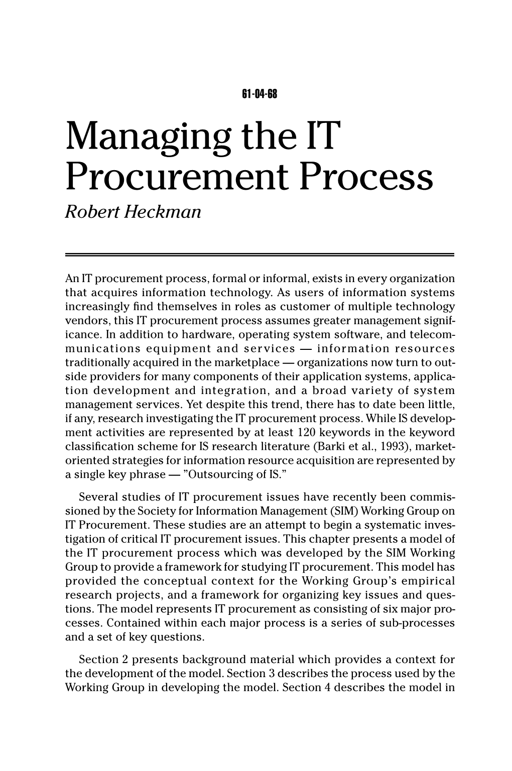 Managing the IT Procurement Process Robert Heckman