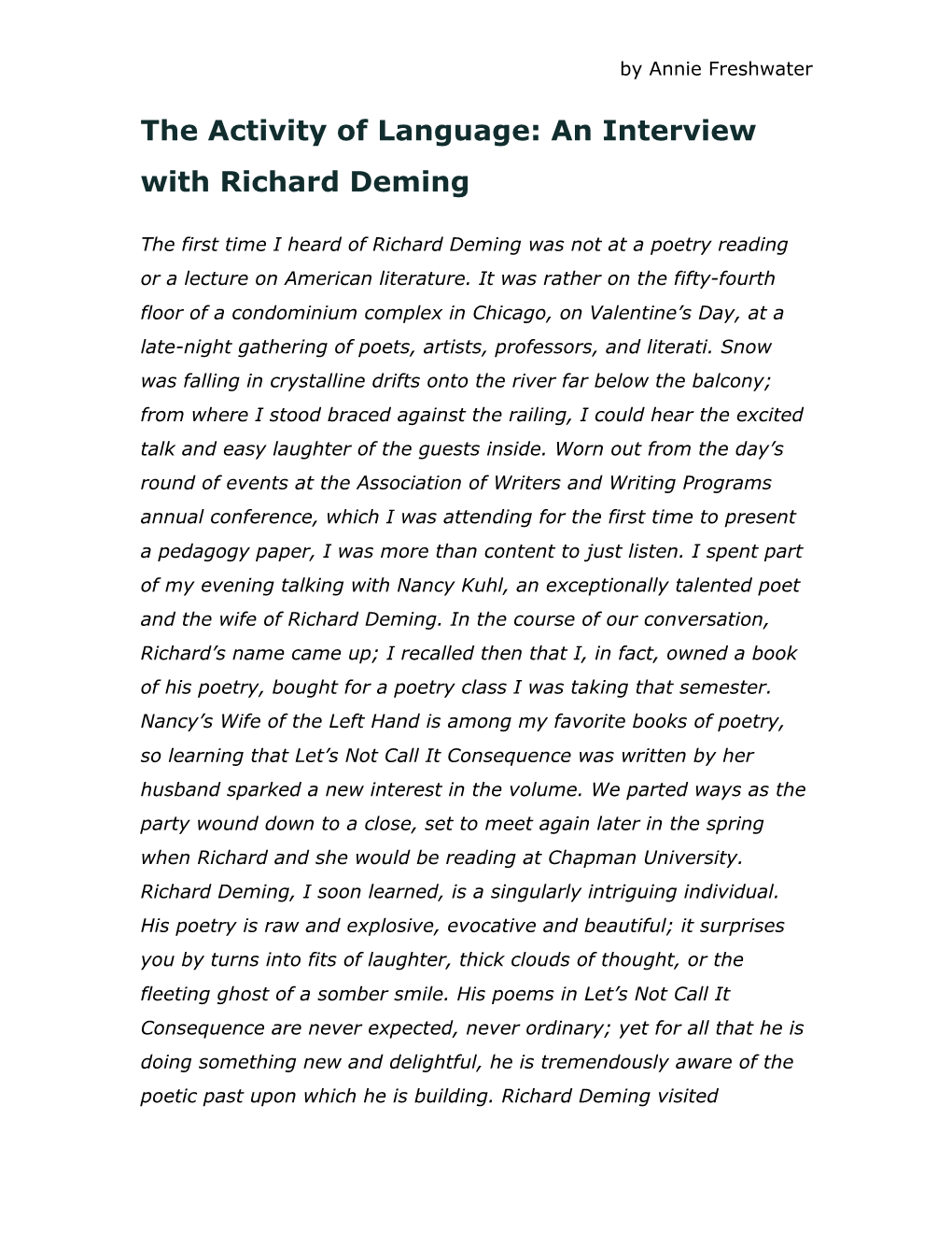 An Interview with Richard Deming