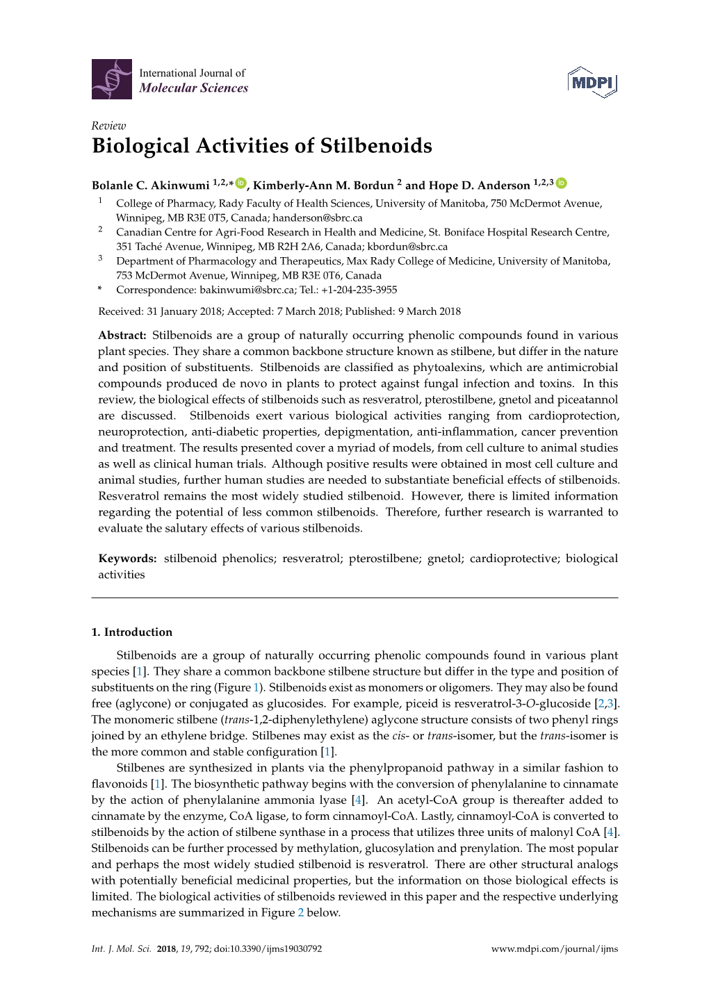 Biological Activities of Stilbenoids