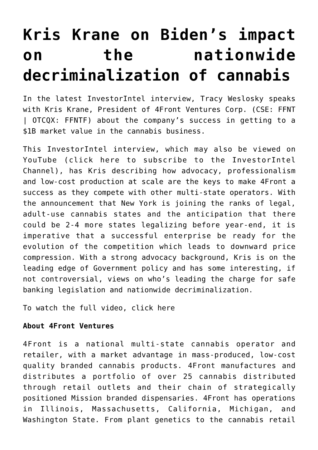 S Impact on the Nationwide Decriminalization of Cannabis