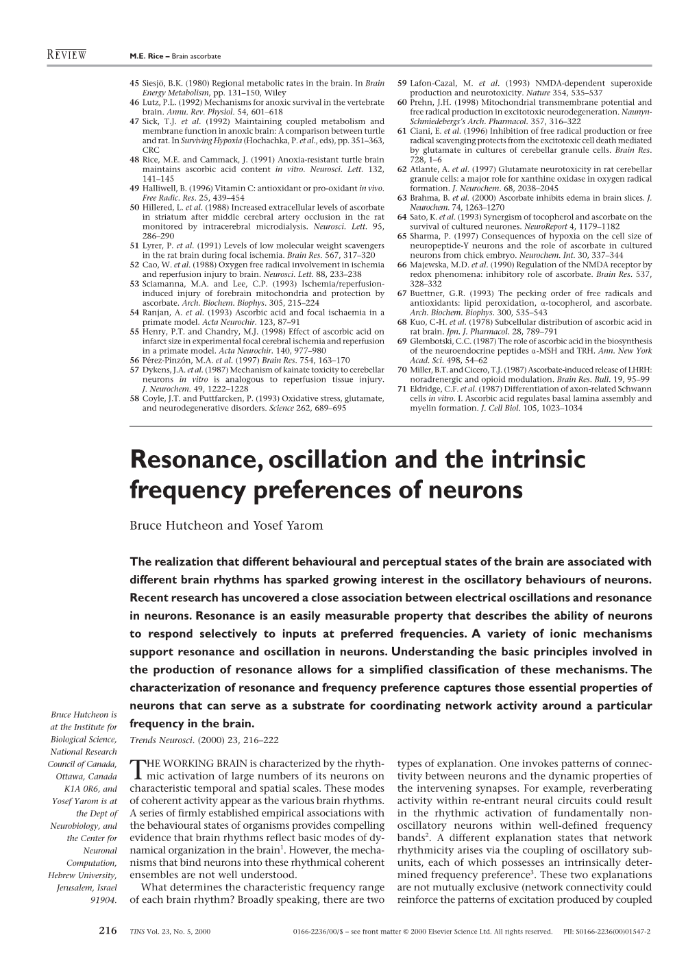 Resonance, Oscillation and the Intrinsic Frequency Preferences of Neurons