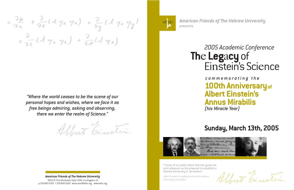 100Th Anniversaryof Albert Einstein's Annus Mirabilis