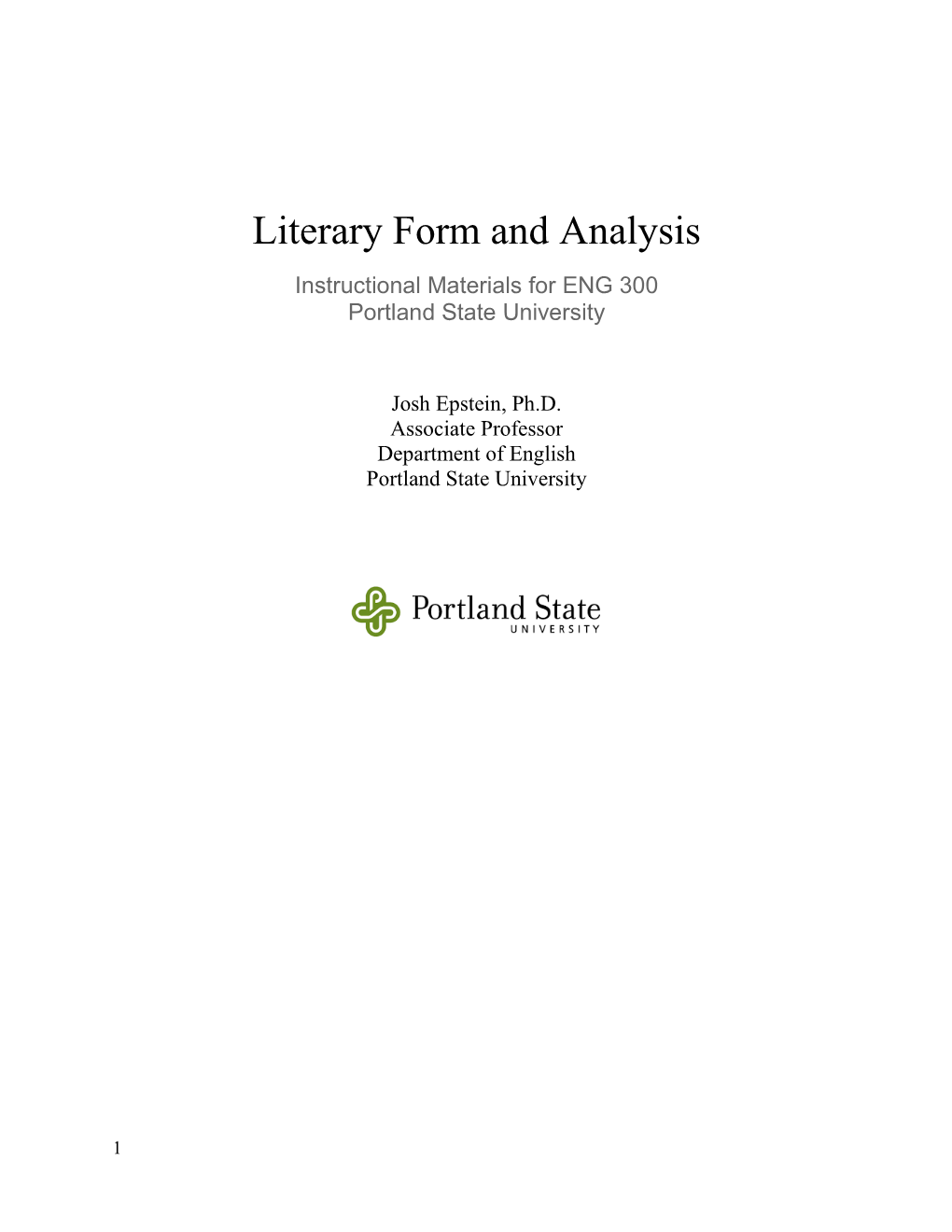 Literary Form and Analysis: Instructional Materials for English