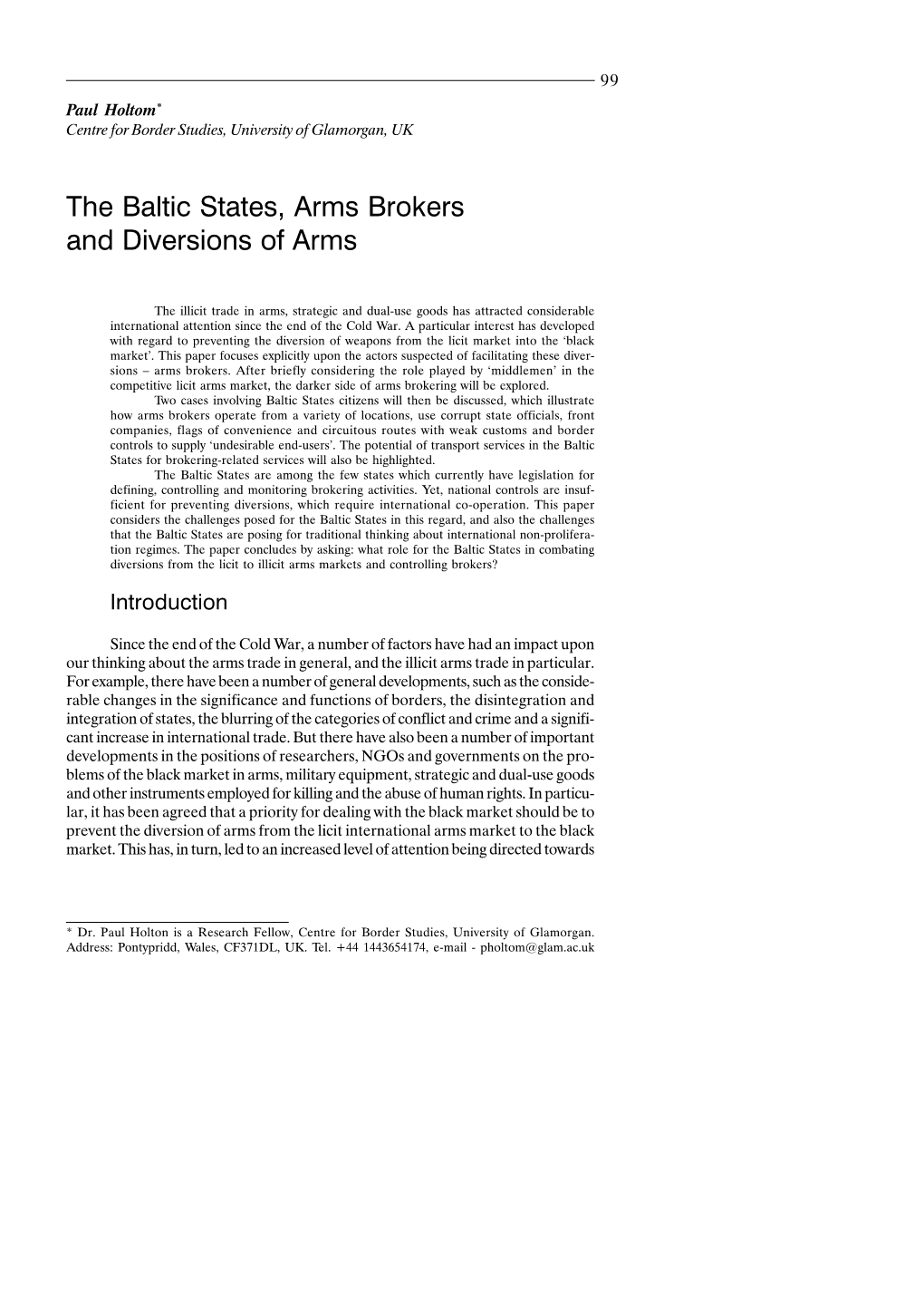 The Baltic States, Arms Brokers and Diversions of Arms