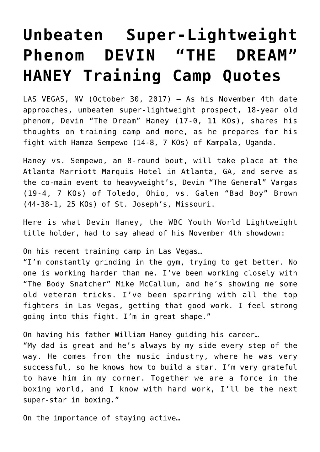 HANEY Training Camp Quotes