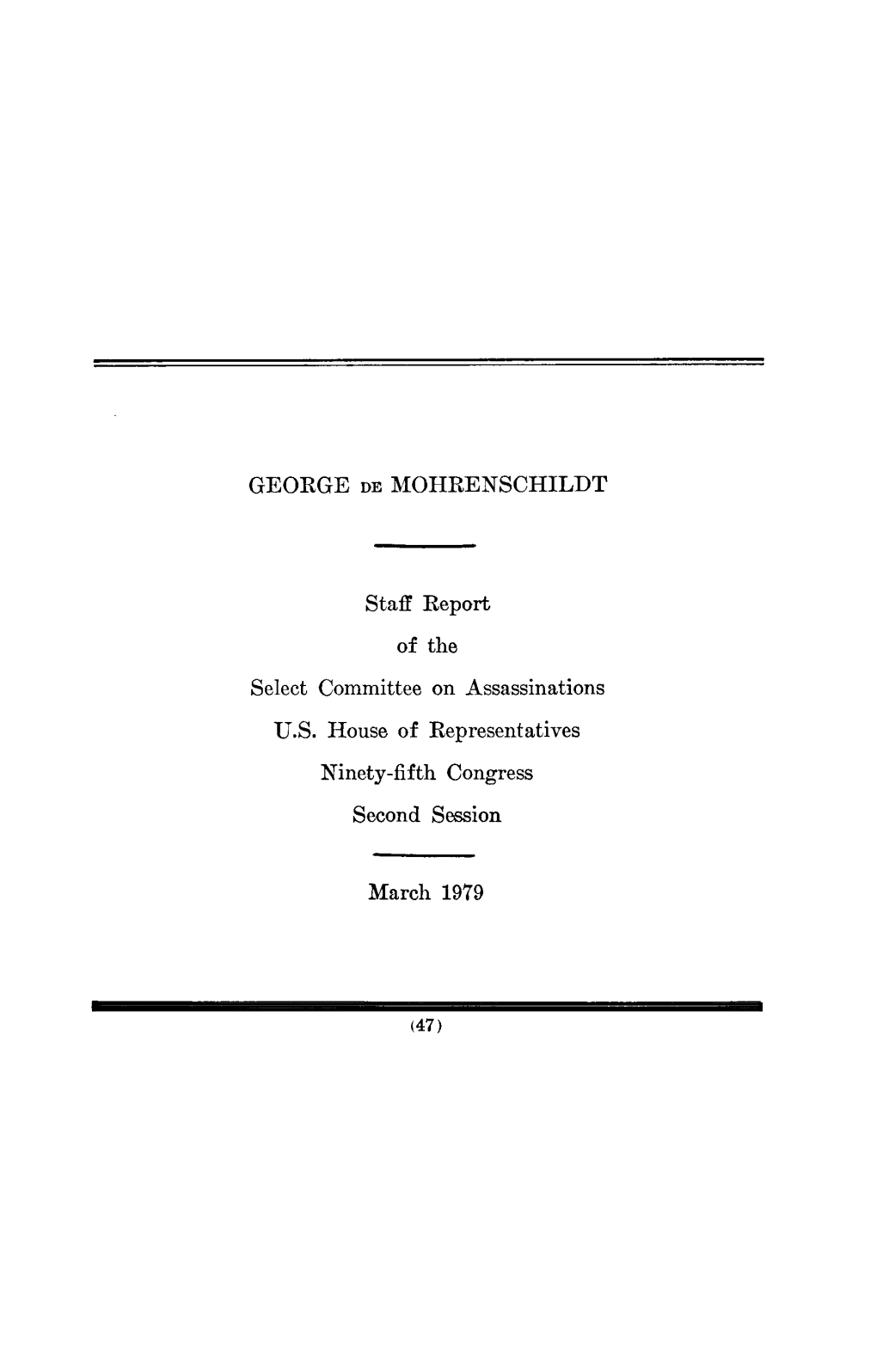 HSCA Volume XII: George De Mohrenschildt