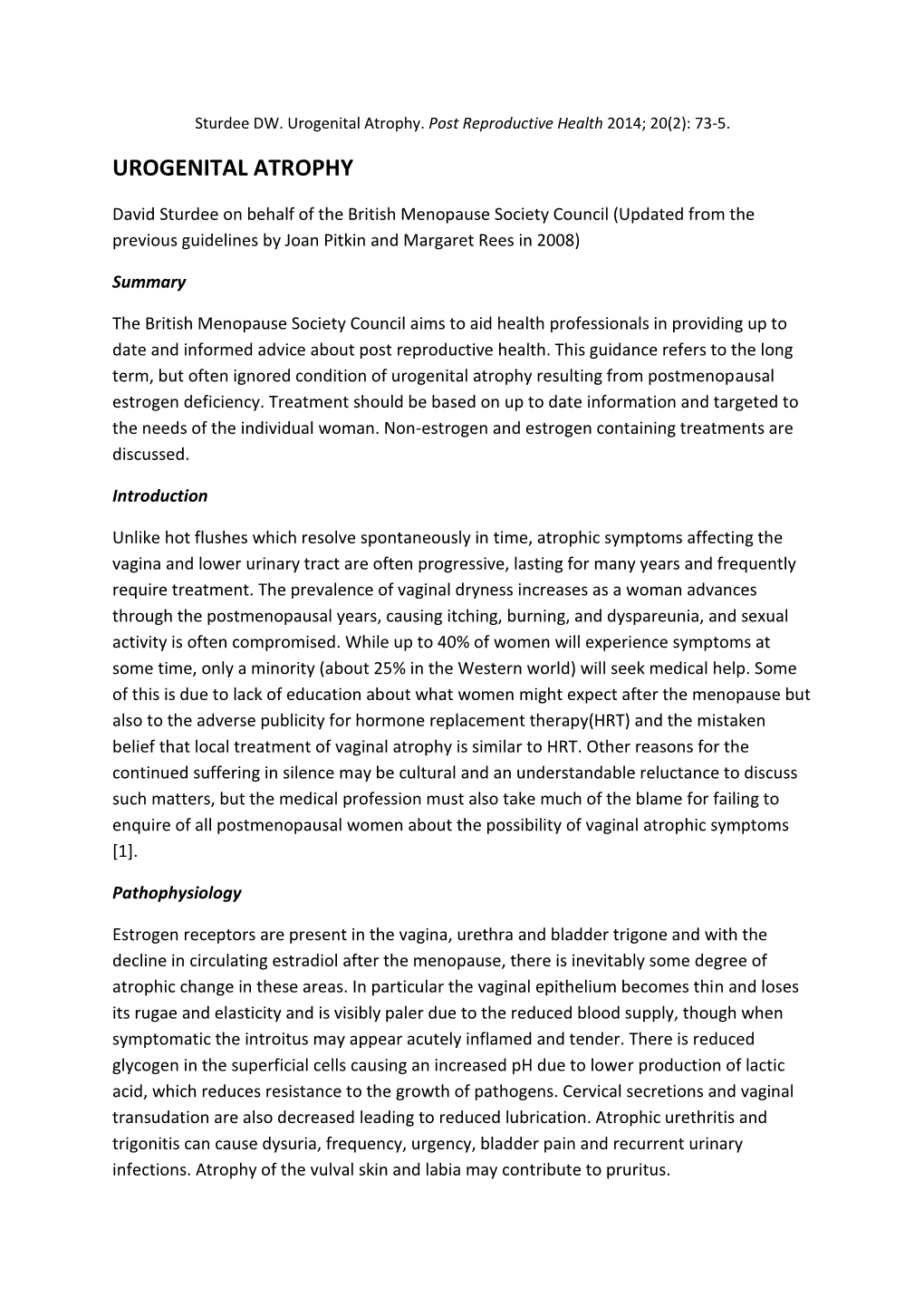 Urogenital Atrophy