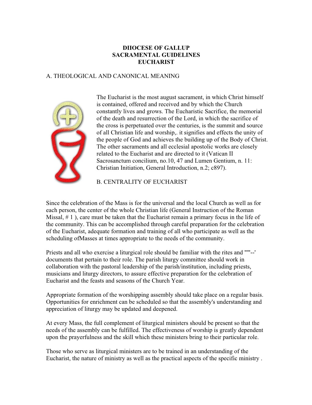 Diiocese of Gallup Sacramental Guidelines Eucharist