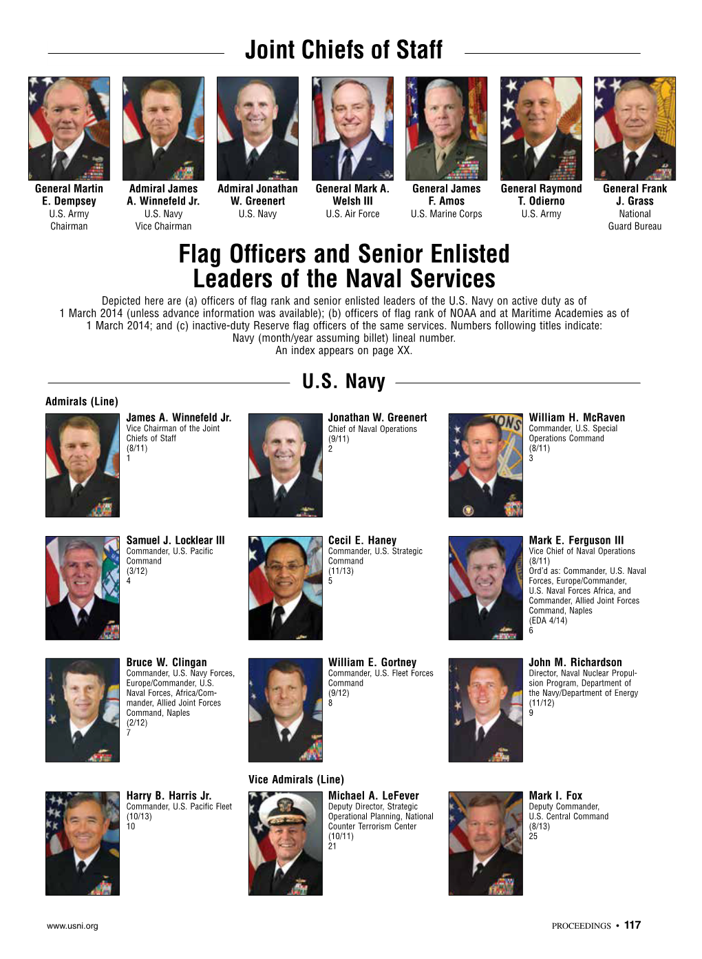 Joint Chiefs of Staff Flag Officers and Senior Enlisted Leaders of The