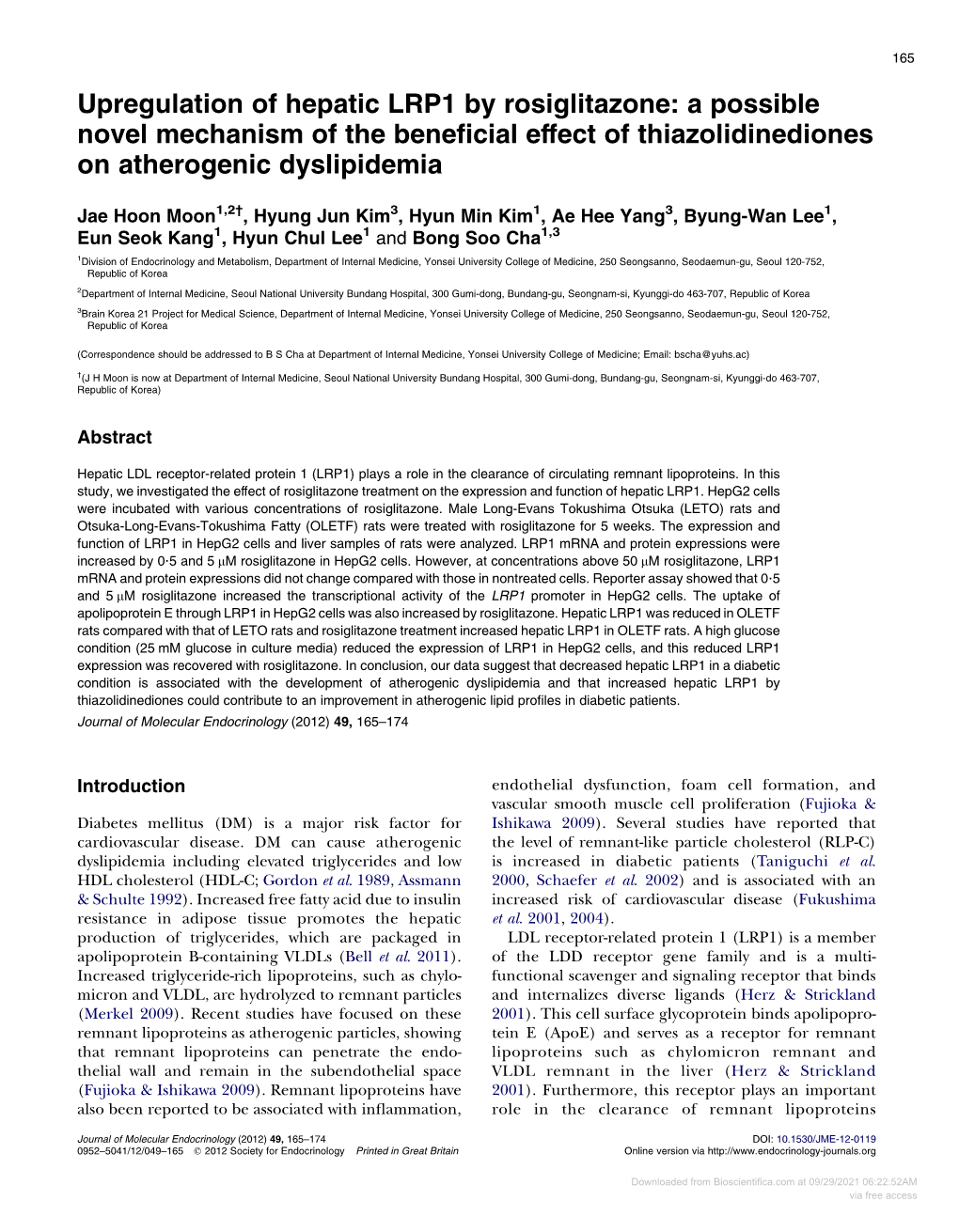 Upregulation of Hepatic LRP1 by Rosiglitazone: a Possible Novel Mechanism of the Beneﬁcial Effect of Thiazolidinediones on Atherogenic Dyslipidemia