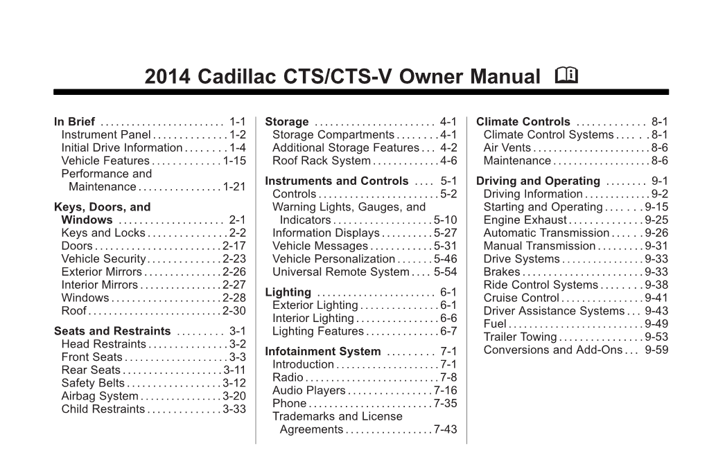 2014 Cadillac CTS-V Wagon Owner's Manual