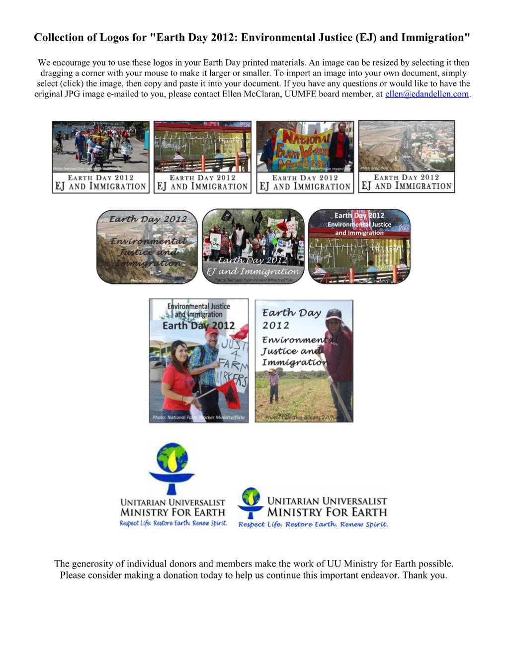 Collection of Logos for Earth Day 2012: Environmental Justice (EJ) and Immigration