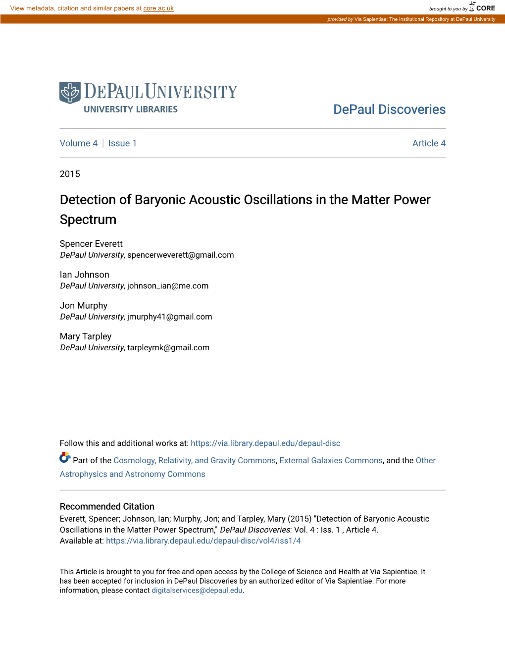 Detection of Baryonic Acoustic Oscillations in the Matter Power Spectrum