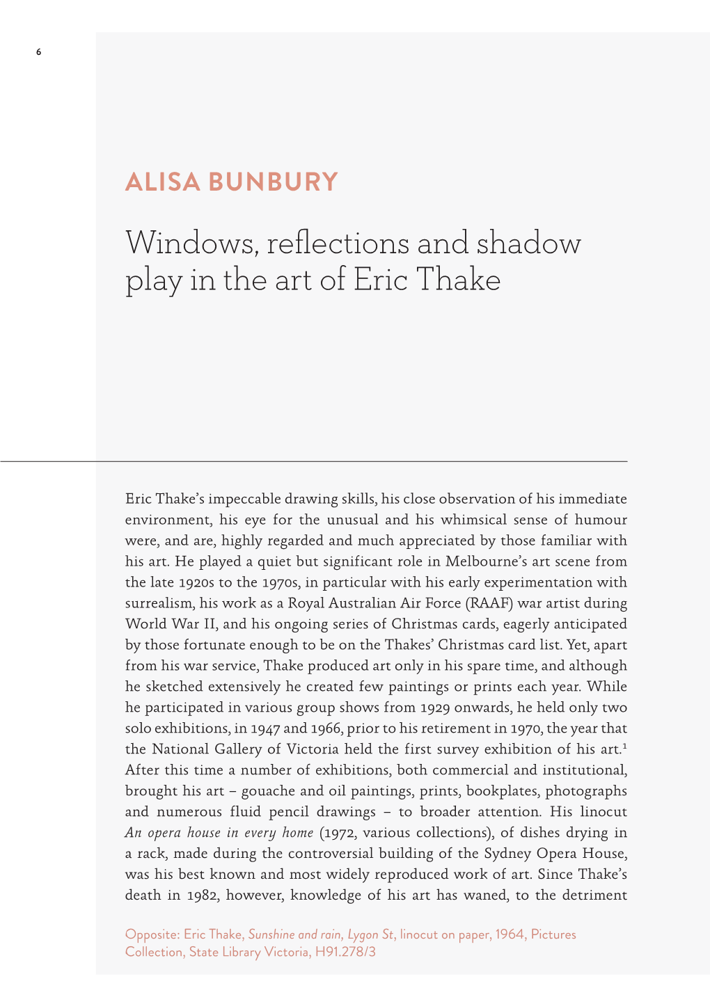 Windows, Reflections and Shadow Play in the Art of Eric Thake