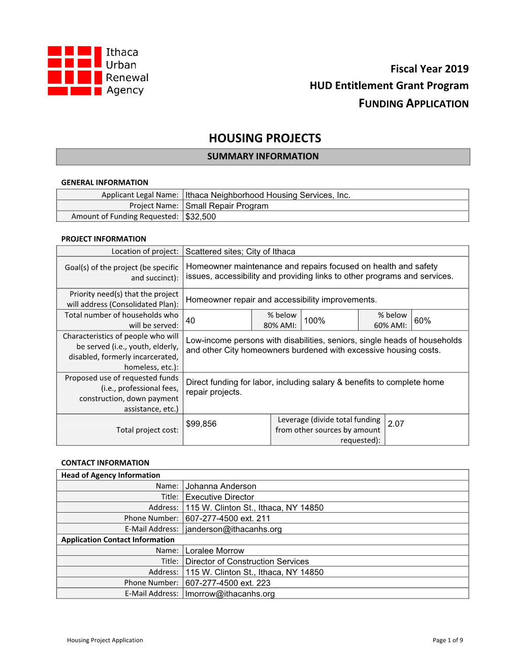 Housing Projects Summary Information