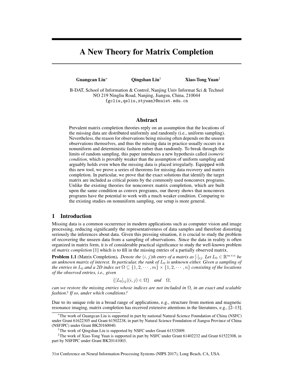 A New Theory for Matrix Completion