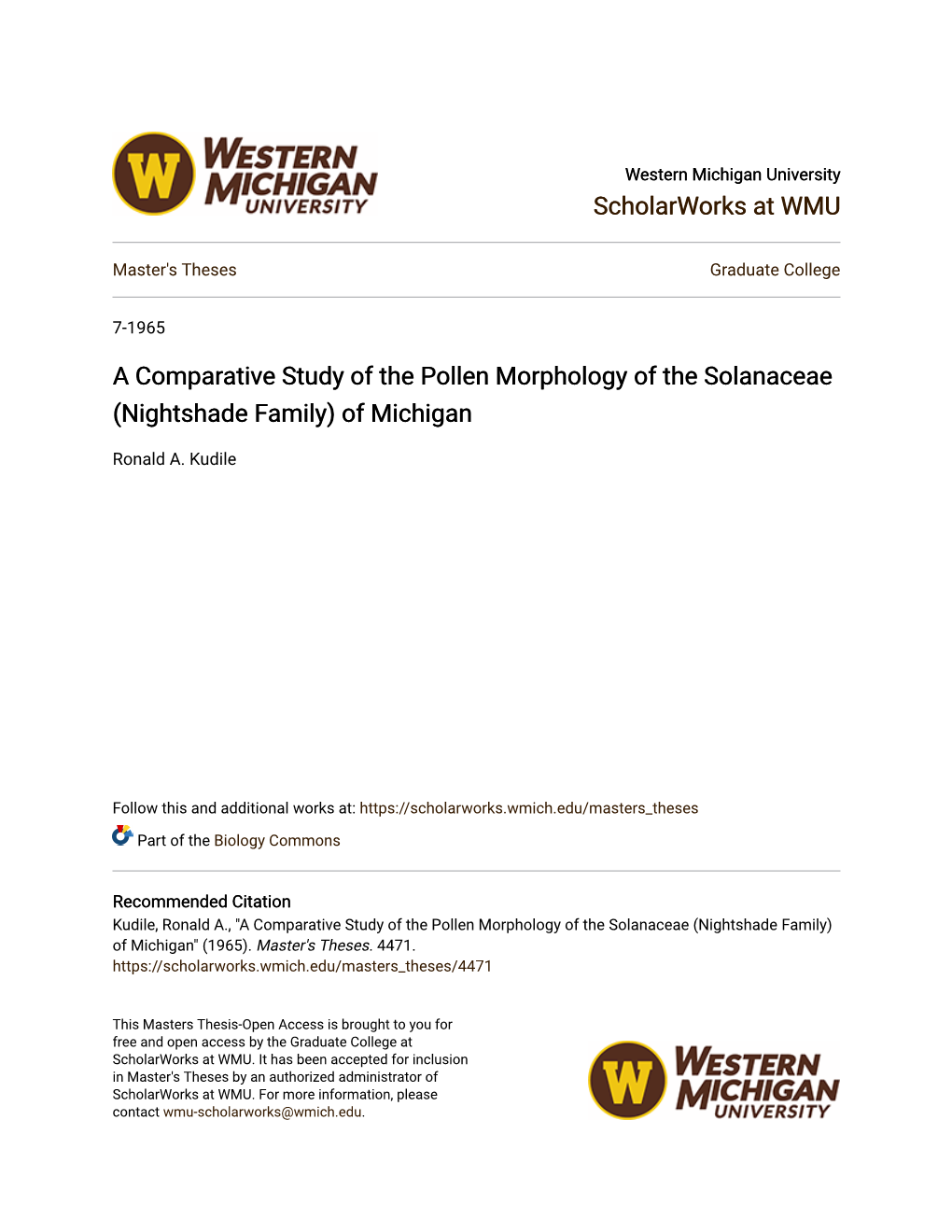 A Comparative Study of the Pollen Morphology of the Solanaceae (Nightshade Family) of Michigan