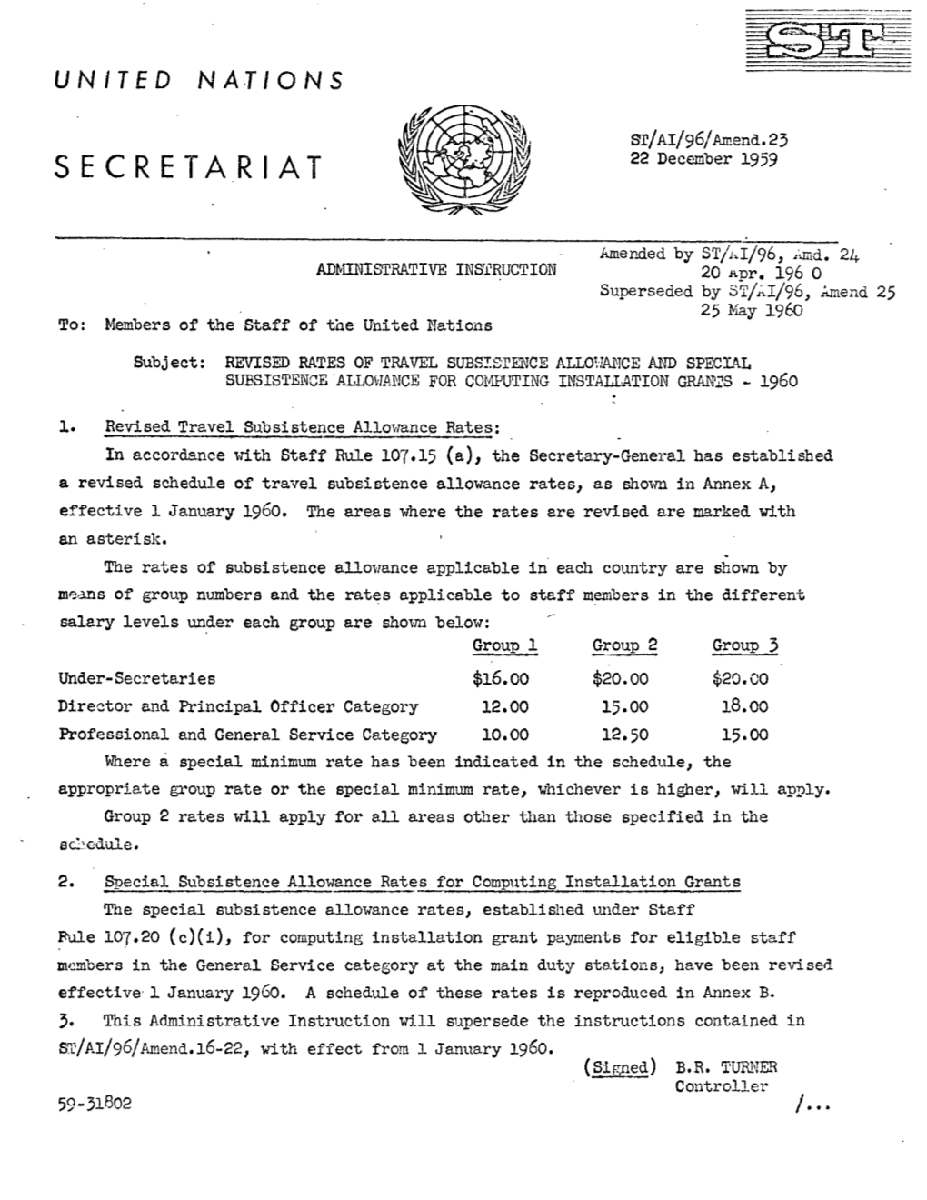 SECRETARIAT 22 December 1959