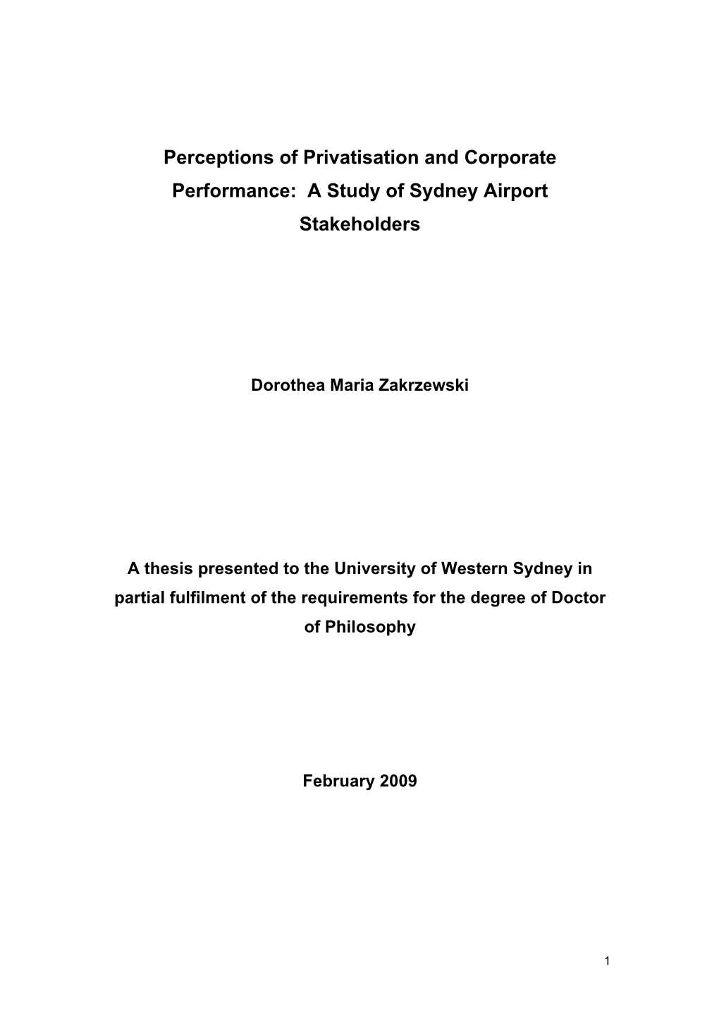 Perceptions of Privatisation and Corporate Performance: a Study of Sydney Airport Stakeholders