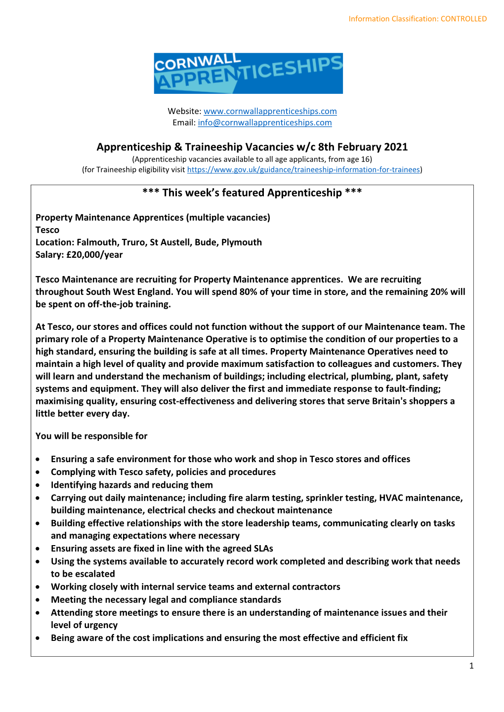 Apprenticeship & Traineeship Vacancies W/C 8Th February 2021