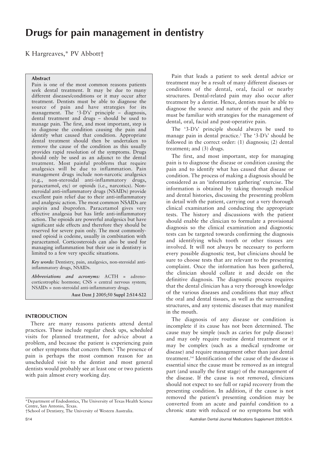 Drugs for Pain Management in Dentistry