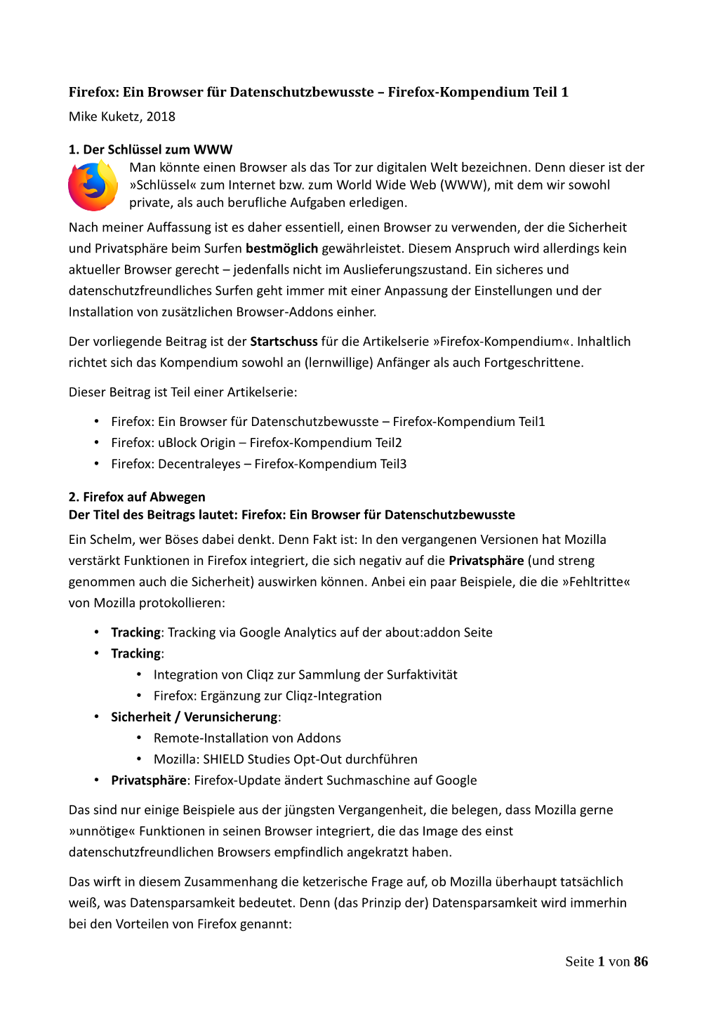 Ein Browser Für Datenschutzbewusste – Firefox-Kompendium Teil 1 Mike Kuketz, 2018