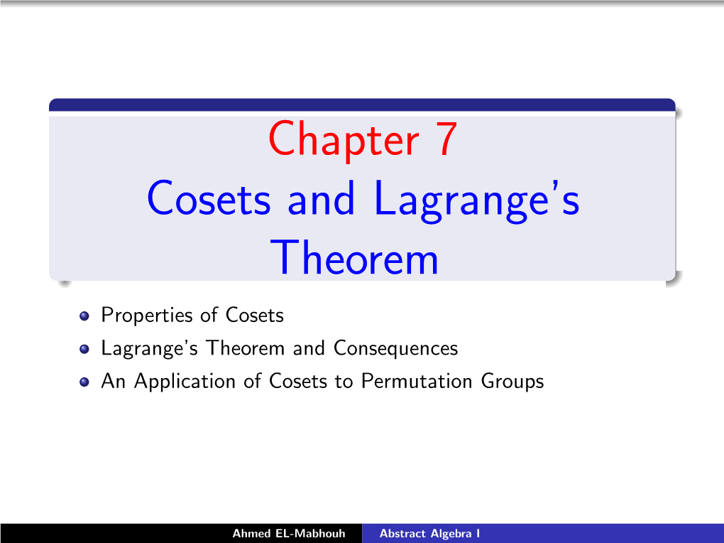 Cosets and Lagrange's Theorem