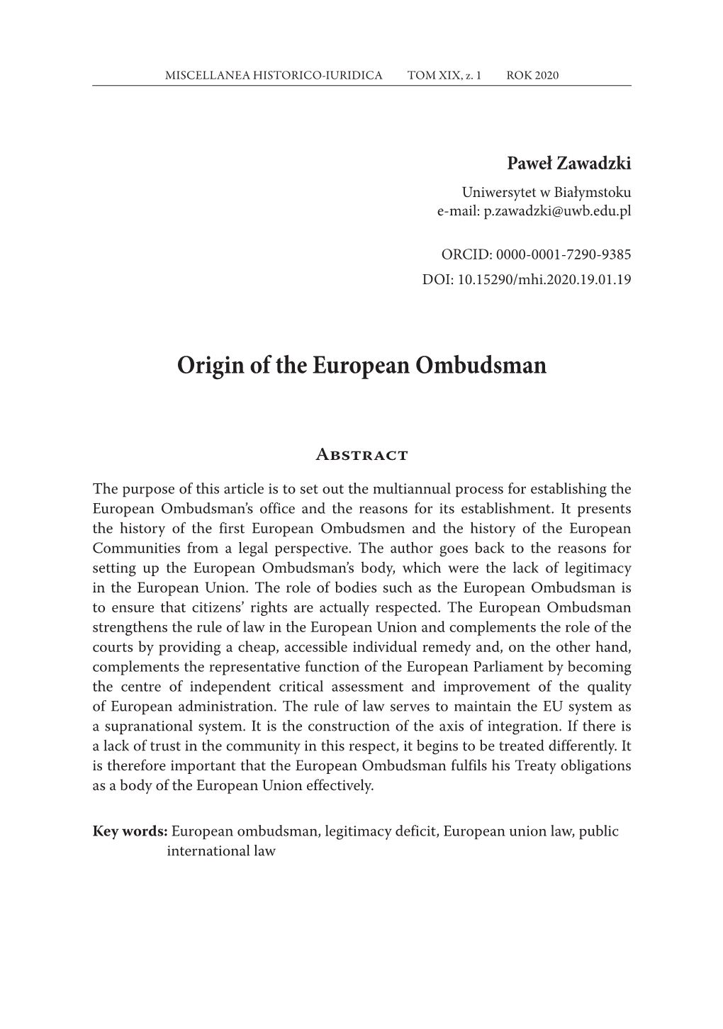 Origin of the European Ombudsman